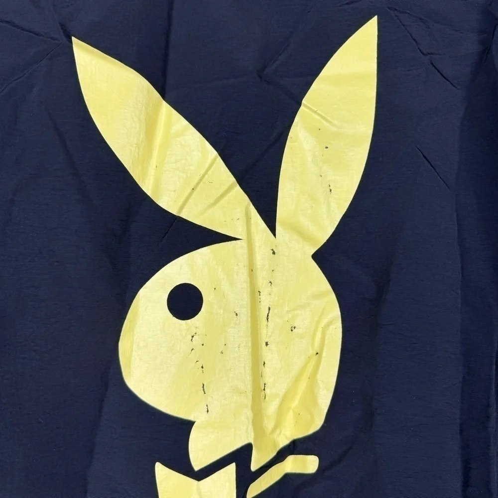 PLAYBOY by Pacsun Snap Nylon Jacket  Bunny Logo Jacket, Black & Yellow, Medium